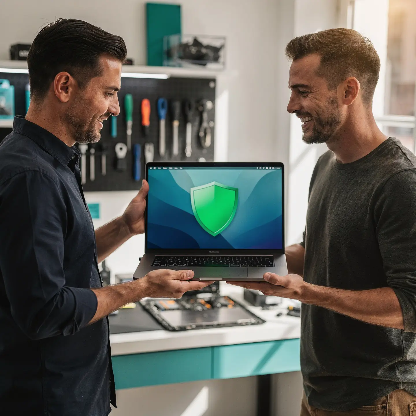 Client recevant son Mac nettoyé des virus dans l'atelier Réparation MAC Bruxelles