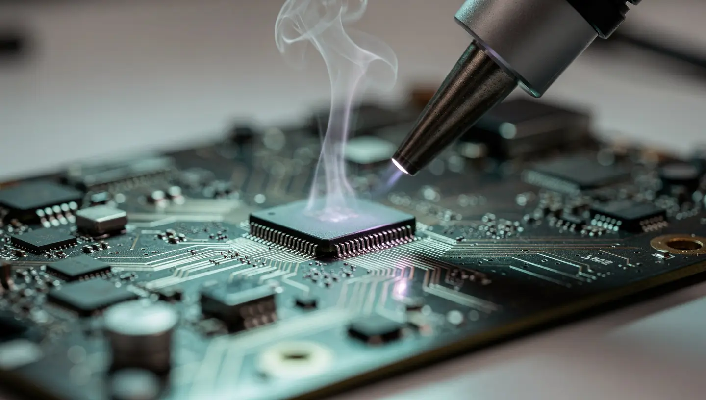 Micro-soudure de précision sur carte mère Mac en atelier spécialisé