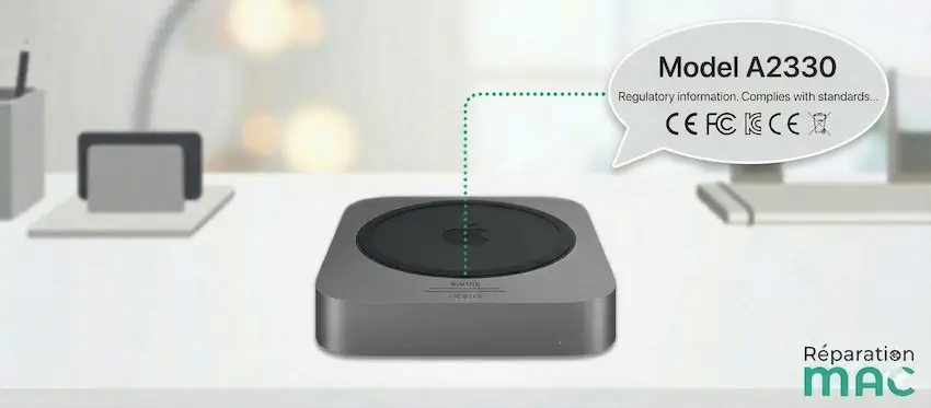 Emplacement du numéro de modèle Axxxx sur un Mac mini