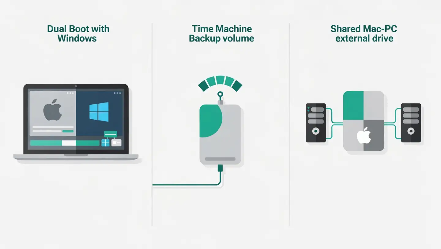 Schémas de cas pratiques pour partitionner un disque Mac